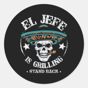 El Jefe is aan het grillen op stand CK koken BBQ c Ronde Sticker
