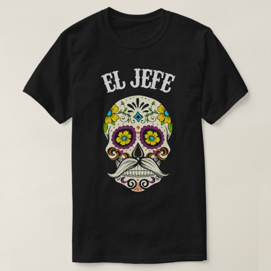 El Jefe Sugar Skull Kleding Mannen Mexicaans Dia D T-shirt (Design voorkant)