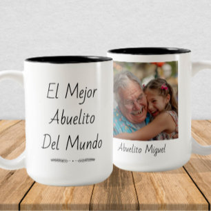 El Mejor Abuelito del Mundo – Aangepaste foto en n Tweekleurige Koffiemok