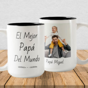 El Mejor Papá del Mundo – Aangepaste foto en naam Tweekleurige Koffiemok