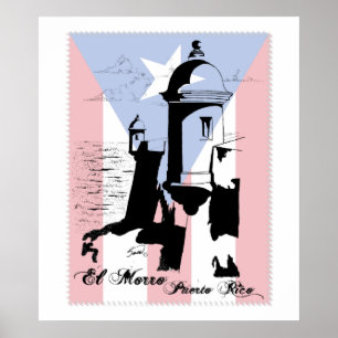 El Morro, Puerto Rico w Flag Poster