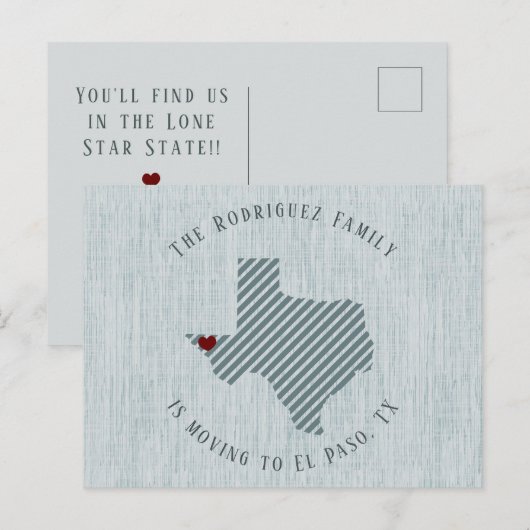 El Paso Blue Linen, Heart Texas Moving Aankondigingskaart (Voorkant / Achterkant)
