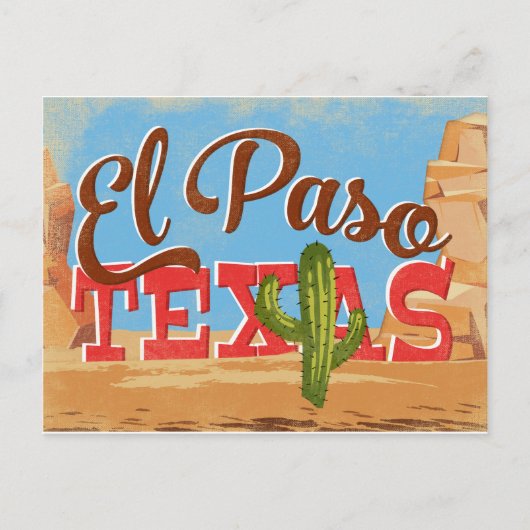 El Paso Briefkaart Texas Cartoon Desert Vintage (Voorkant)
