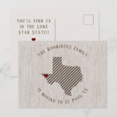 El Paso Brown Linen Heart Texas Moving Aankondigingskaart (Voorkant / Achterkant)