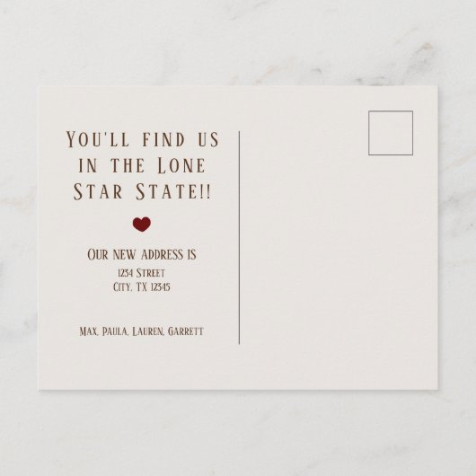El Paso Brown Linen Heart Texas Moving Aankondigingskaart (Achterkant)