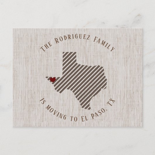 El Paso Brown Linen Heart Texas Moving Aankondigingskaart (Voorkant)