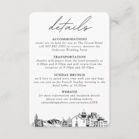 El Paso bruiloft verticale details Informatiekaartje (Voorkant)