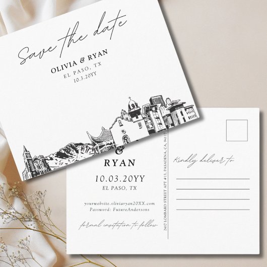 El Paso Save the Date Ansichtkaart Elegante Trouwd Briefkaart