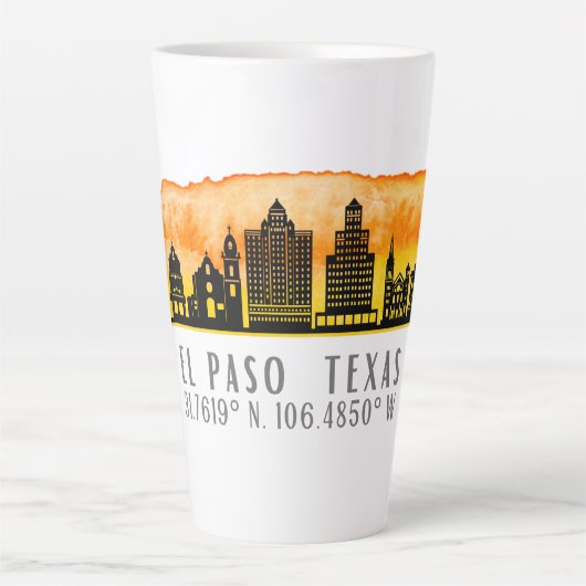 El Paso Skyline Latitude en Lengtegraad Latte Mok (Voorkant)
