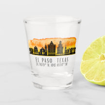 El Paso Skyline Latitude & Longitude Shot glass