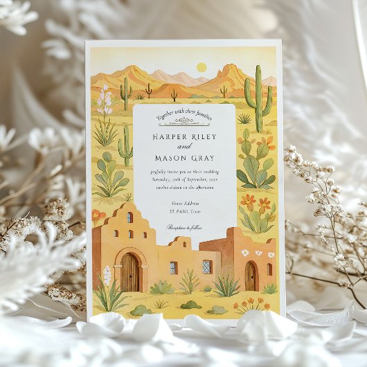 El Paso Texas Cactus & Adobe Huis Trouwen Kaart