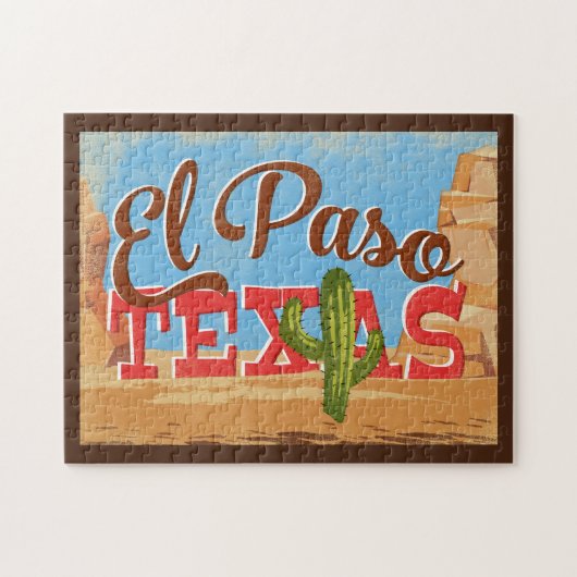 El Paso Texas Cartoon Desert Vintage Travel Legpuzzel (Horizontaal)