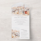 El Paso Texas City Scape Waterverf bruiloft All In One Uitnodiging (Binnen)