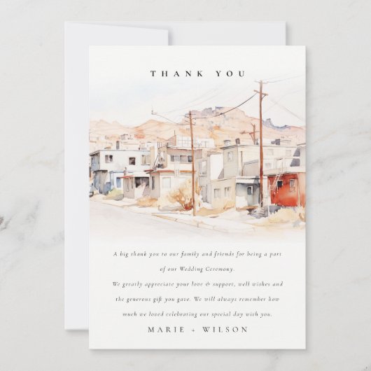 El Paso Texas City Scape Waterverf bruiloft Bedankkaart (Voorkant)