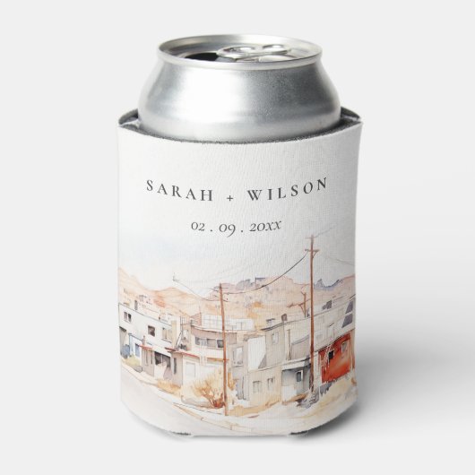 El Paso Texas City Scape Waterverf bruiloft Blikjeskoeler (Blikje Voorkant)