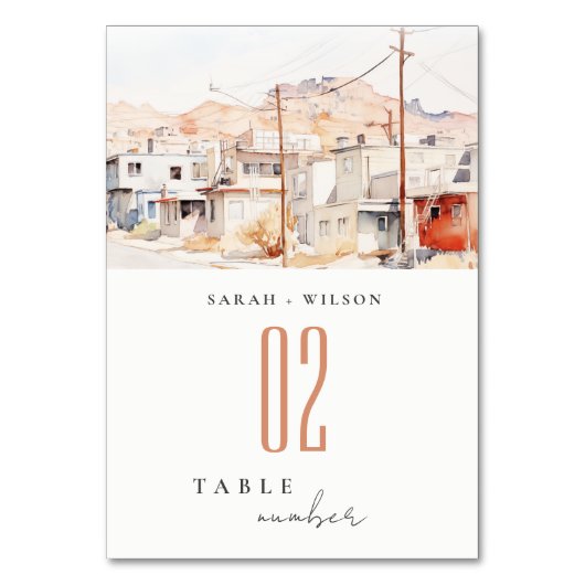 El Paso Texas City Scape Waterverf bruiloft Kaart (Voorkant)