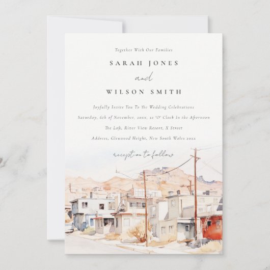 El Paso Texas City Scape Waterverf bruiloft Kaart (Voorkant)