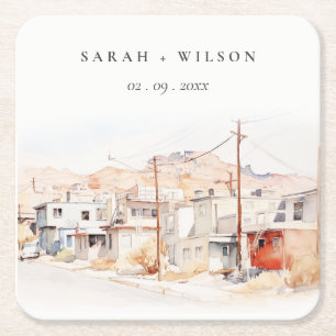 El Paso Texas City Scape Waterverf bruiloft Kartonnen Onderzetters
