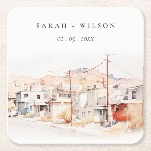 El Paso Texas City Scape Waterverf bruiloft Kartonnen Onderzetters (Voorkant)