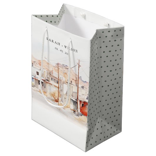 El Paso Texas City Scape Waterverf bruiloft Medium Cadeauzakje (Voorkant Gekanteld)