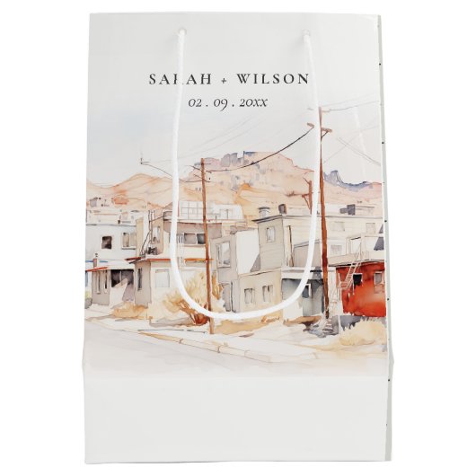 El Paso Texas City Scape Waterverf bruiloft Medium Cadeauzakje (Achterkant)