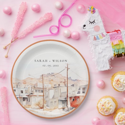 El Paso Texas City Scape Waterverf bruiloft Papieren Bordje (Feest)