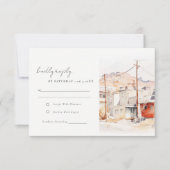 El Paso Texas City Scape Waterverf bruiloft RSVP Kaartje (Voorkant)