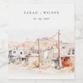 El Paso Texas City Scape Waterverf bruiloft Wijn Etiket (Enkel label)