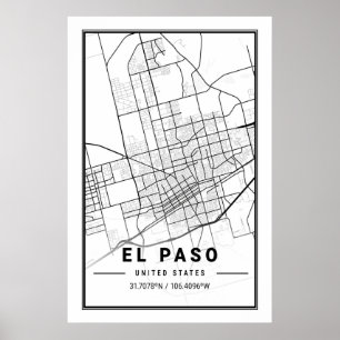 El Paso Texas City Travel City Map Poster