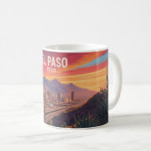 El Paso Texas Mug: Retro Desert Sunset Cityscape Koffiemok (Voorkant rechts)
