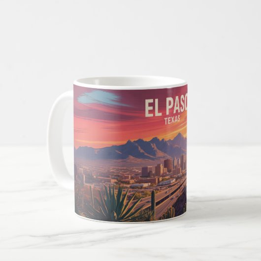 El Paso Texas Mug: Retro Desert Sunset Cityscape Koffiemok (Voorkant links)