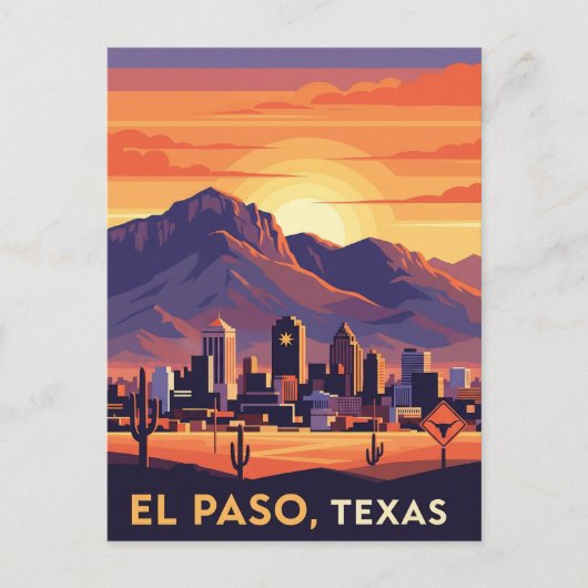 El Paso Texas Reizen Briefkaart (Voorkant)