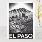 El Paso Texas Silhouette Zwart Wit Houtsnede Kaart (Gele Bloem)