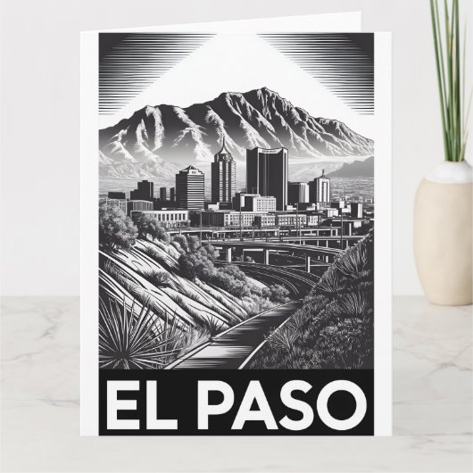 El Paso Texas Silhouette Zwart Wit Houtsnede Kaart (Voorkant)