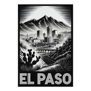 El Paso Texas Silhouette Zwart Wit Houtsnede Perfect Poster