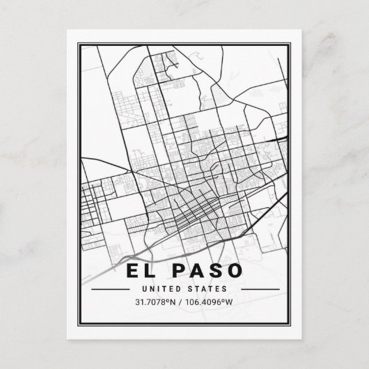 El Paso Texas USA Travel City Map Poster Briefkaart (Voorkant)