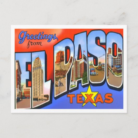 El Paso, Texas Vintage Big Letters Briefkaart (Voorkant)