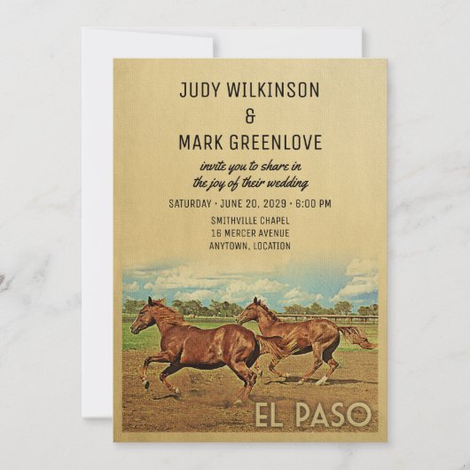 El Paso Texas Wedding Invitation Horses Kaart (Voorkant)