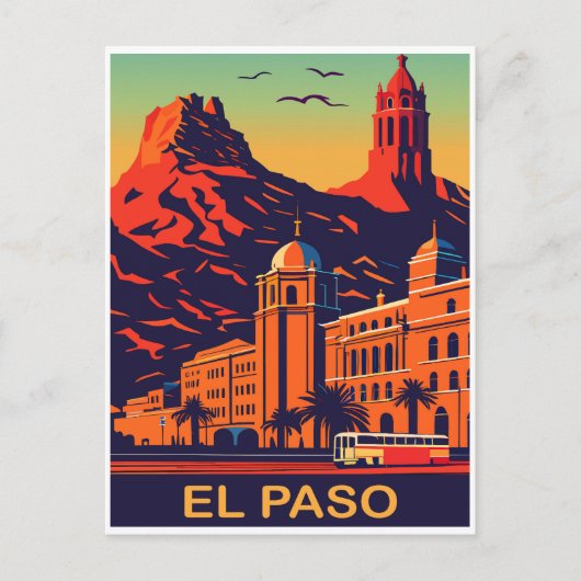 El Paso, Texas, Zonsondergang over de bergen, Reiz Briefkaart (Voorkant)