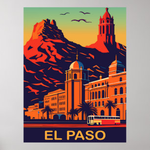 El Paso, Texas, Zonsondergang over de bergen, Reiz Poster