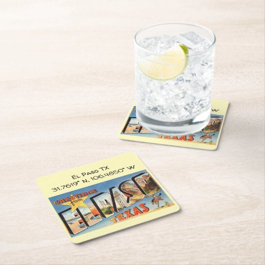 El Paso TX Map coördineert stijl Kartonnen Onderzetters (Insitu)