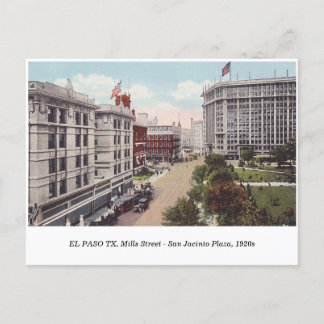 El Paso TX, Mills Street San Jacinto Plaza Vintage Briefkaart