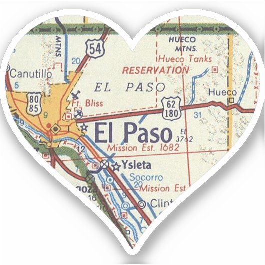 El Paso TX Retro Kaart Sticker (Voorkant)