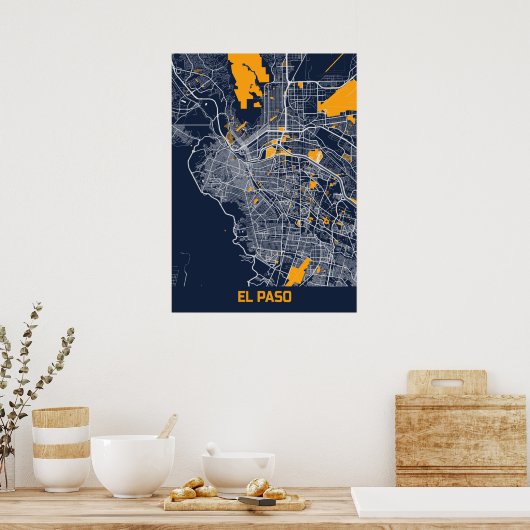 EL Paso - United States Bluefresh City Map Poster (Keuken)