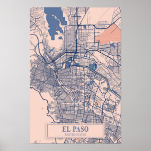 El Paso Verenigde Staten Winderige Stad Kaart Reiz Poster