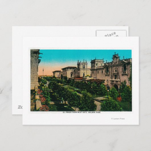 El Prado van West Gate, Balboa Park Briefkaart (Voorkant / Achterkant)