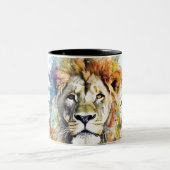 El rey del color - Un león majestuoso Tweekleurige Koffiemok (Center)