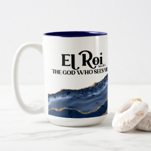 El Roi de God die me marmer Monogram ziet marmer   Tweekleurige Koffiemok
