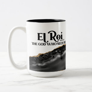 El Roi de God die me zwarte marmer-monogram ziet  Tweekleurige Koffiemok