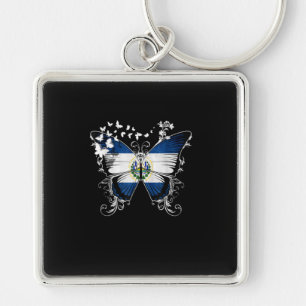 El Salvador Flag Butterfly Graphic Sleutelhanger